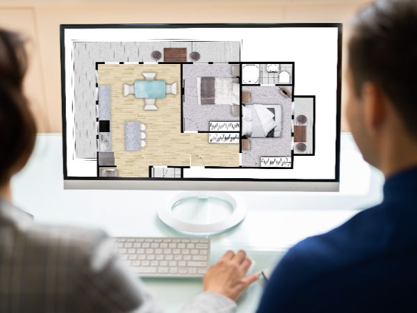 Couple viewing floorplan